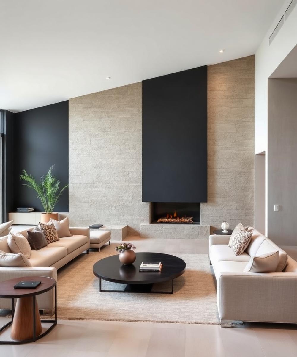Modern living room with charcoal accent wall