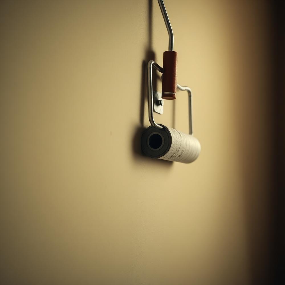 Close-up of paint roller on smooth wall